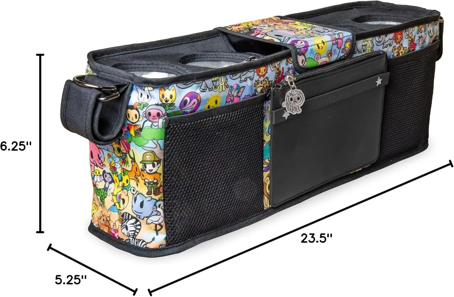WONDERFOLD Universal Parent Console Stroller Organizer with Insulated Cup Holders, Hook & Loop Closure Handle Attachment, 2 Storage Pockets, Removable Shoulder Strap for Easy Transport