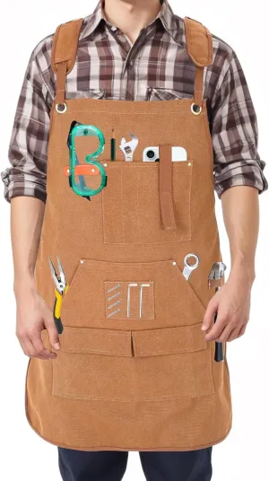 Woodworking Apron for Men, Shop Apron with 9 Tool Pockets 20 oz Canvas Work Apron Heavy Duty Wood Working Apron for Woodworkers Carpenters Blacksmiths
