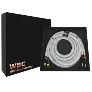 WORLDS BEST CABLES 12 Foot Ultimate - 9 AWG - Ultra-Pure OFC - Premium Audiophile HiFi Speaker Cable for Center Channel with Eminence Gold Banana (x2) & Spade (x2) Plugs & Silver Tweed Jacket