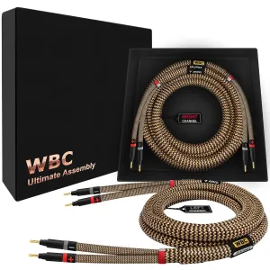 WORLDS BEST CABLES 15 Foot Ultimate - 7 AWG - Ultra-Pure OFC – Extra Premium Audiophile HiFi Speaker Cable Pair with Eminence Gold Banana Plugs & TnBrwn Tweed Jacket