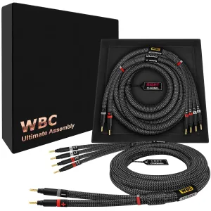 WORLDS BEST CABLES 25 Foot Ultimate - 7 AWG - Ultra-Pure OFC – Extra Premium Audiophile HiFi Bi-Wire Speaker Cable Pair with Eminence Gold Banana Plugs & Carbon Tweed Jacket