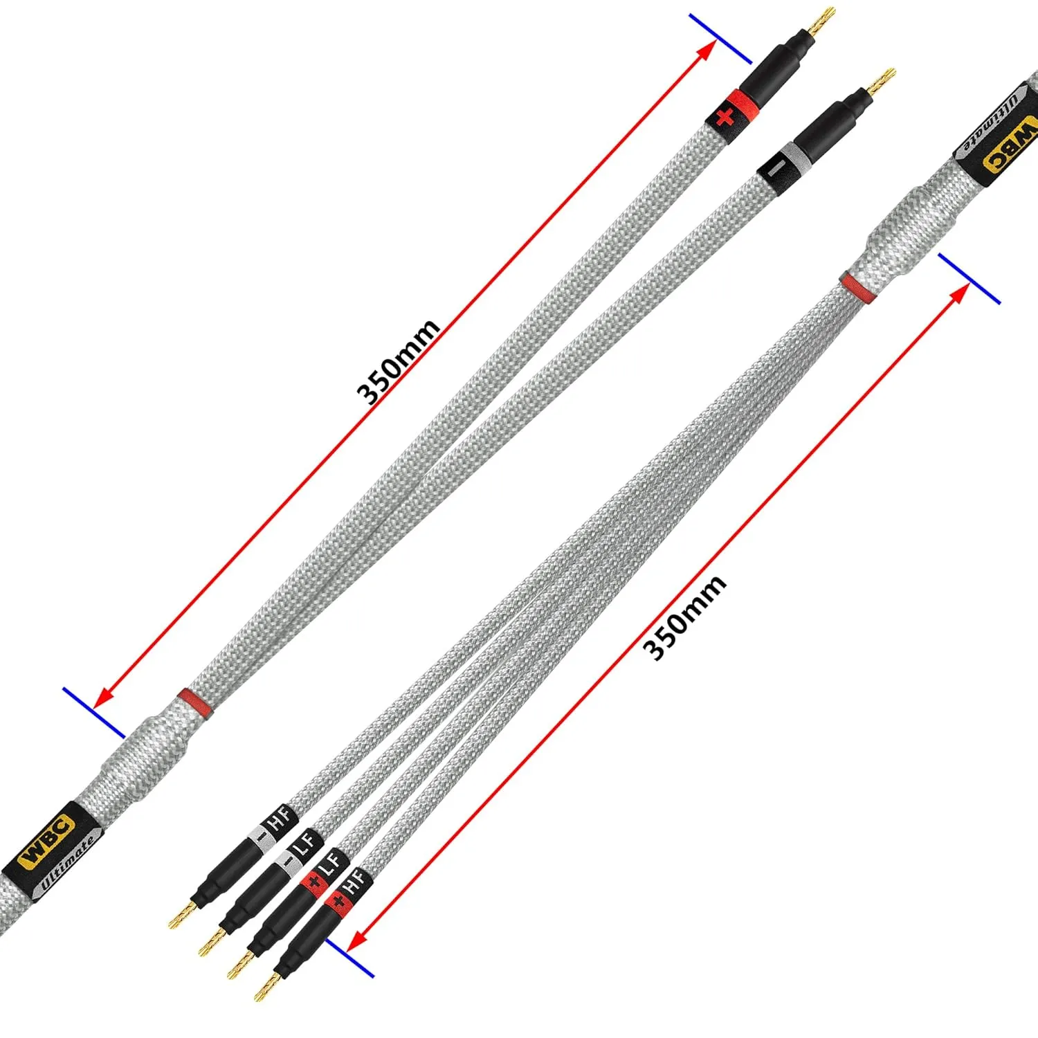 WORLDS BEST CABLES 3 Foot Ultimate - 9 AWG - Ultra-Pure OFC - Premium Audiophile HiFi Bi-Wire Speaker Cable Pair with Eminence Gold Banana Plugs & Silver Tweed Jacket