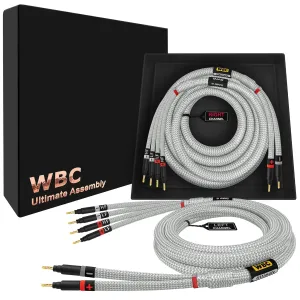 WORLDS BEST CABLES 3 Foot Ultimate - 9 AWG - Ultra-Pure OFC - Premium Audiophile HiFi Bi-Wire Speaker Cable Pair with Eminence Gold Banana Plugs & Silver Tweed Jacket
