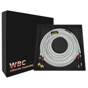 WORLDS BEST CABLES 4 Foot Ultimate - 8 AWG - Ultra-Pure OFC - Premium Audiophile HiFi Single Speaker Cable for Center Channel - Eminence Gold Banana (x2) & Spade (x2) Plugs & Silver Tweed Jacket