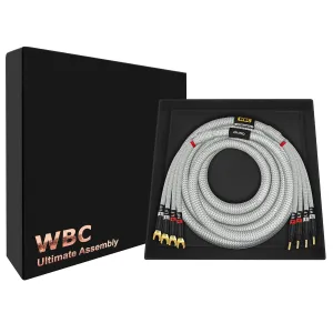 WORLDS BEST CABLES 8 Foot Ultimate - 12 AWG - Ultra-Pure OFC - Premium Audiophile HiFi Bi-Amp Speaker Cable for Center Channel - Eminence Gold Banana (x4) & Spade (x4) Plugs & Silver Tweed Jacket