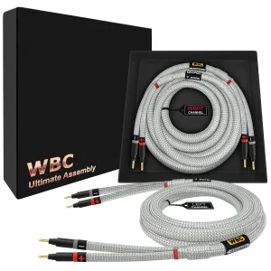 WORLDS BEST CABLES 8 Foot Ultimate - 7 AWG - Ultra-Pure OFC – Extra Premium Audiophile HiFi Speaker Cable Pair with Eminence Gold Banana Plugs & Silver Tweed Jacket