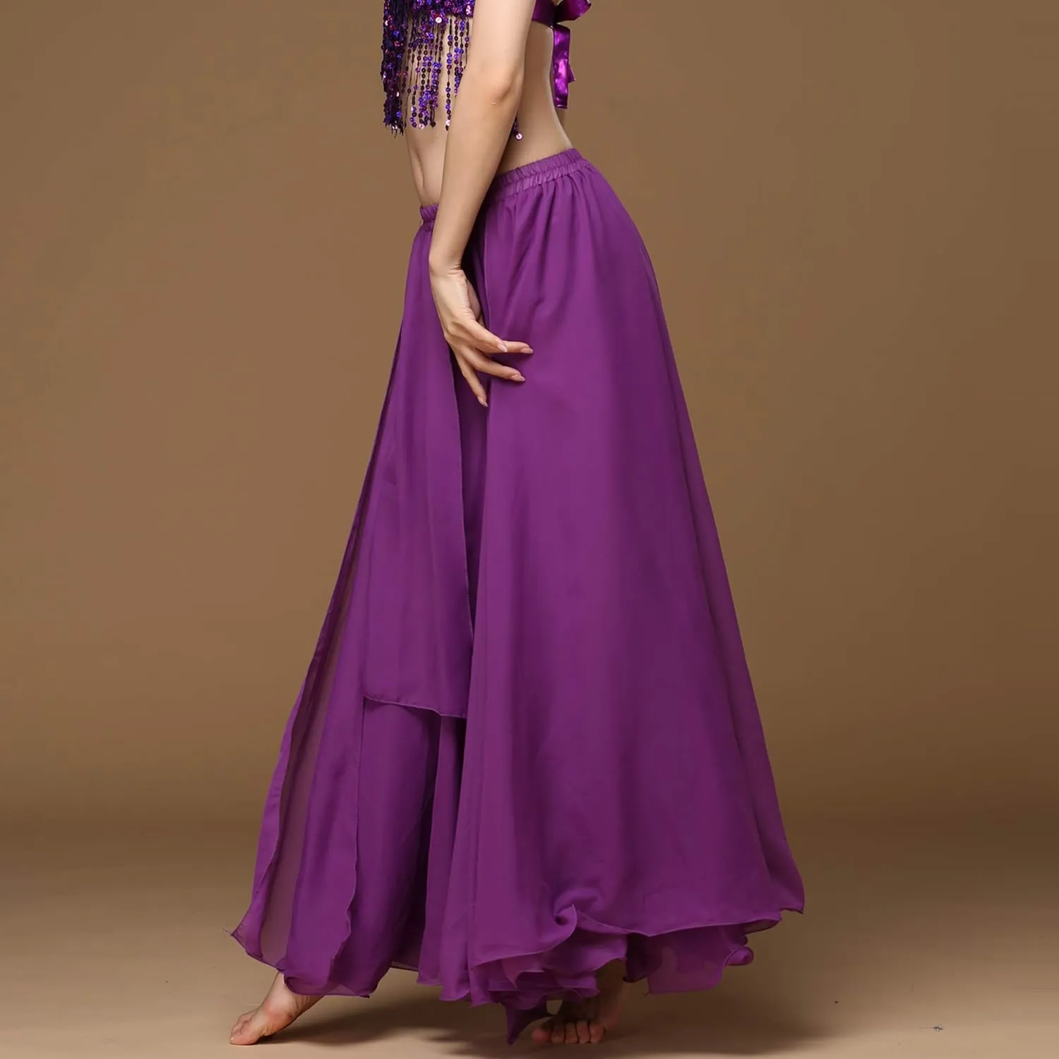Wuchieal Women's Belly Dance Costume Chiffon Dancing Skirt Sexy Large Swing Dancing Skirts Dress