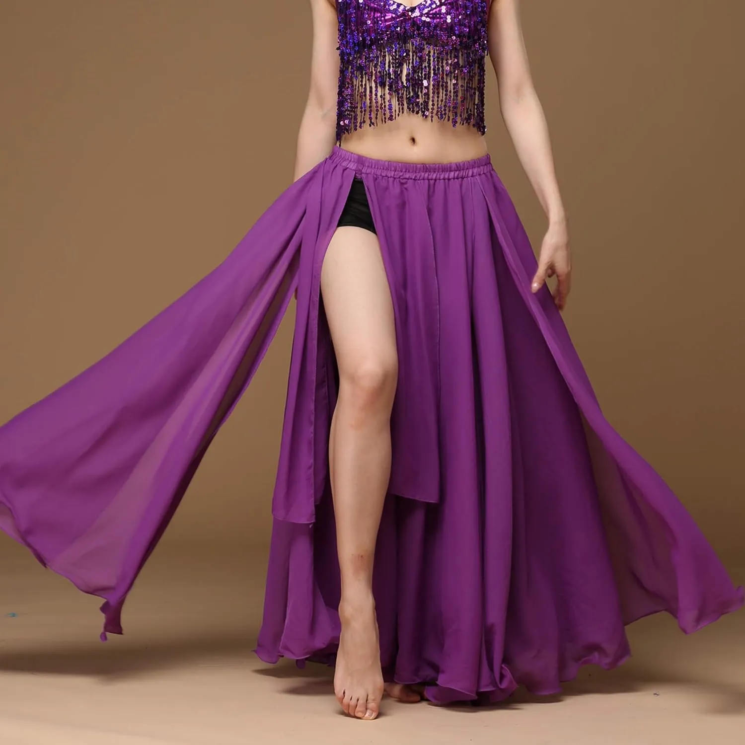 Wuchieal Women's Belly Dance Costume Chiffon Dancing Skirt Sexy Large Swing Dancing Skirts Dress
