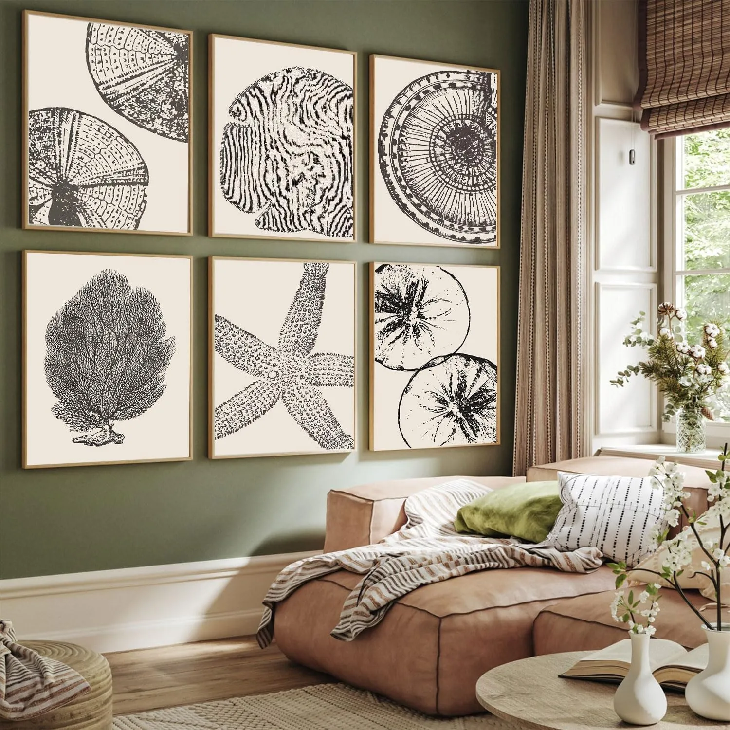 WYHLMTQ 6Pcs Boho Coastal Canvas Wall Art - Modern Abstract Shell Pictures - Unframed 12x16In - For Beach House, Bathroom, Living Room