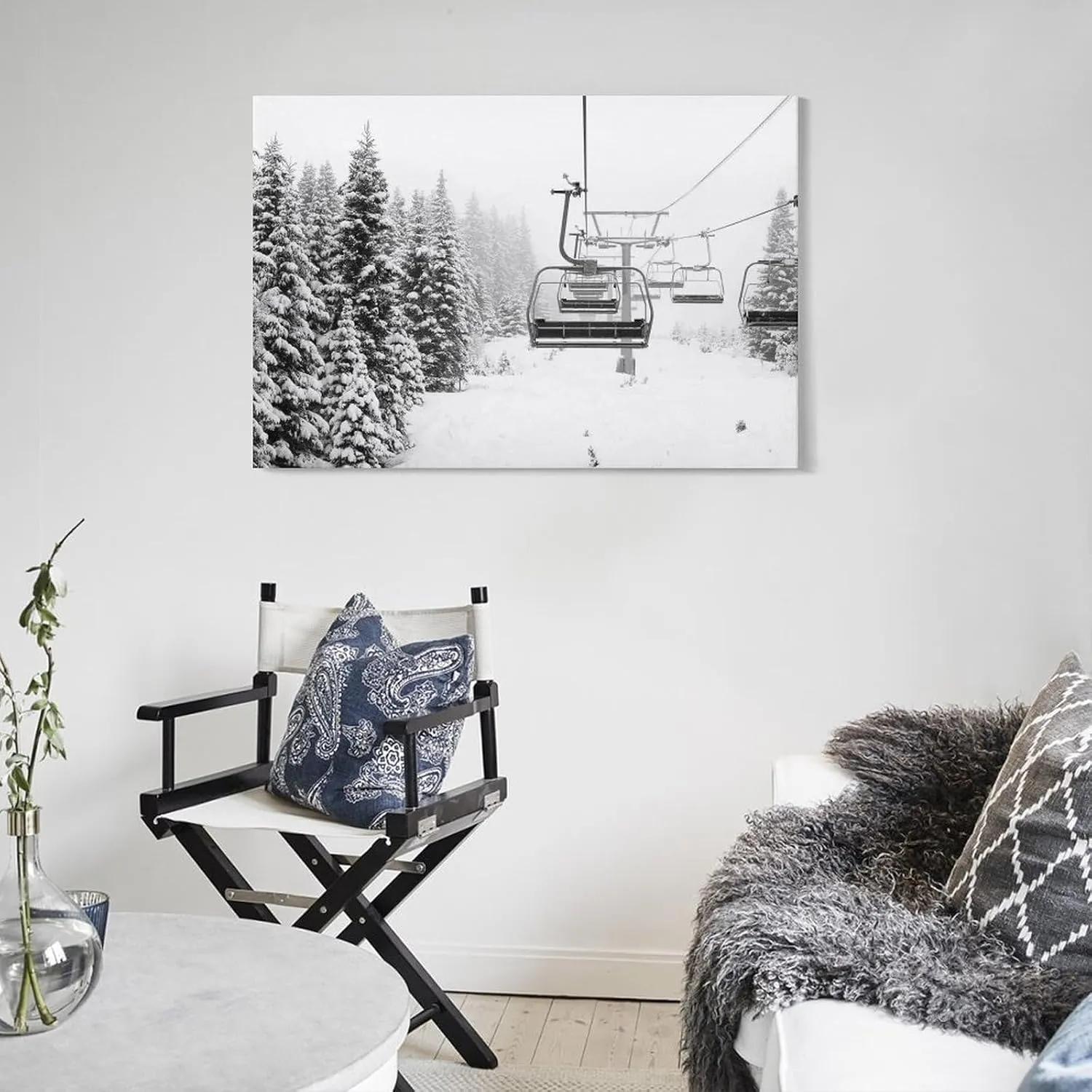 XAHOR Canvas, Canvas Gift, Canvas Art, Skii Lift, Winter Art, Winter View Canvas Decor, Poster Canvas Artwork Prints Rustic Farmhouse Decorations for Living Room Bathroom Bedroom 24x36inch(60x90cm)