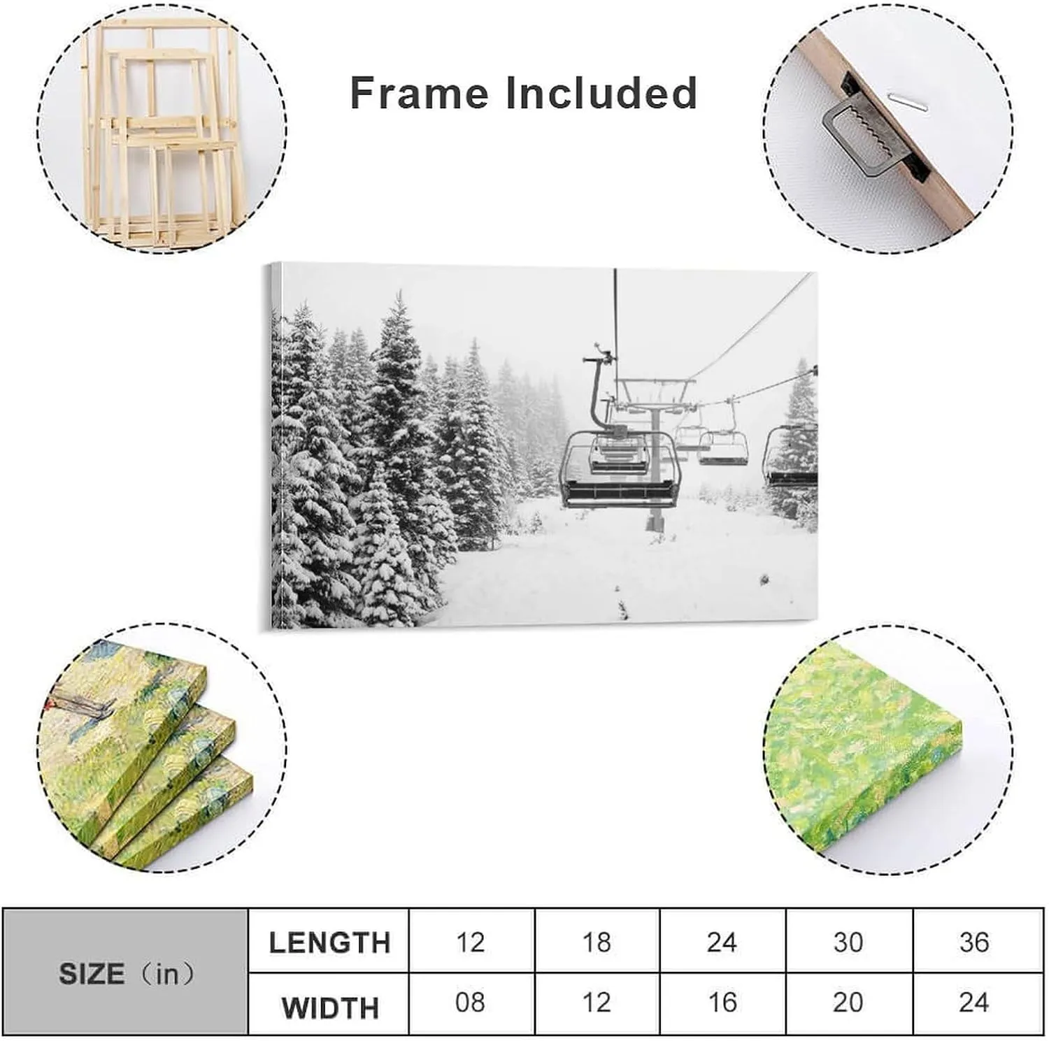 XAHOR Canvas, Canvas Gift, Canvas Art, Skii Lift, Winter Art, Winter View Canvas Decor, Poster Canvas Artwork Prints Rustic Farmhouse Decorations for Living Room Bathroom Bedroom 24x36inch(60x90cm)