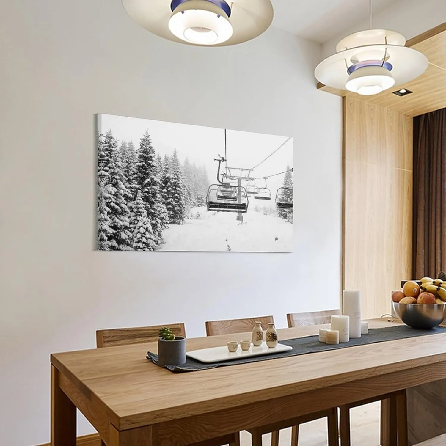 XAHOR Canvas, Canvas Gift, Canvas Art, Skii Lift, Winter Art, Winter View Canvas Decor, Poster Canvas Artwork Prints Rustic Farmhouse Decorations for Living Room Bathroom Bedroom 24x36inch(60x90cm)