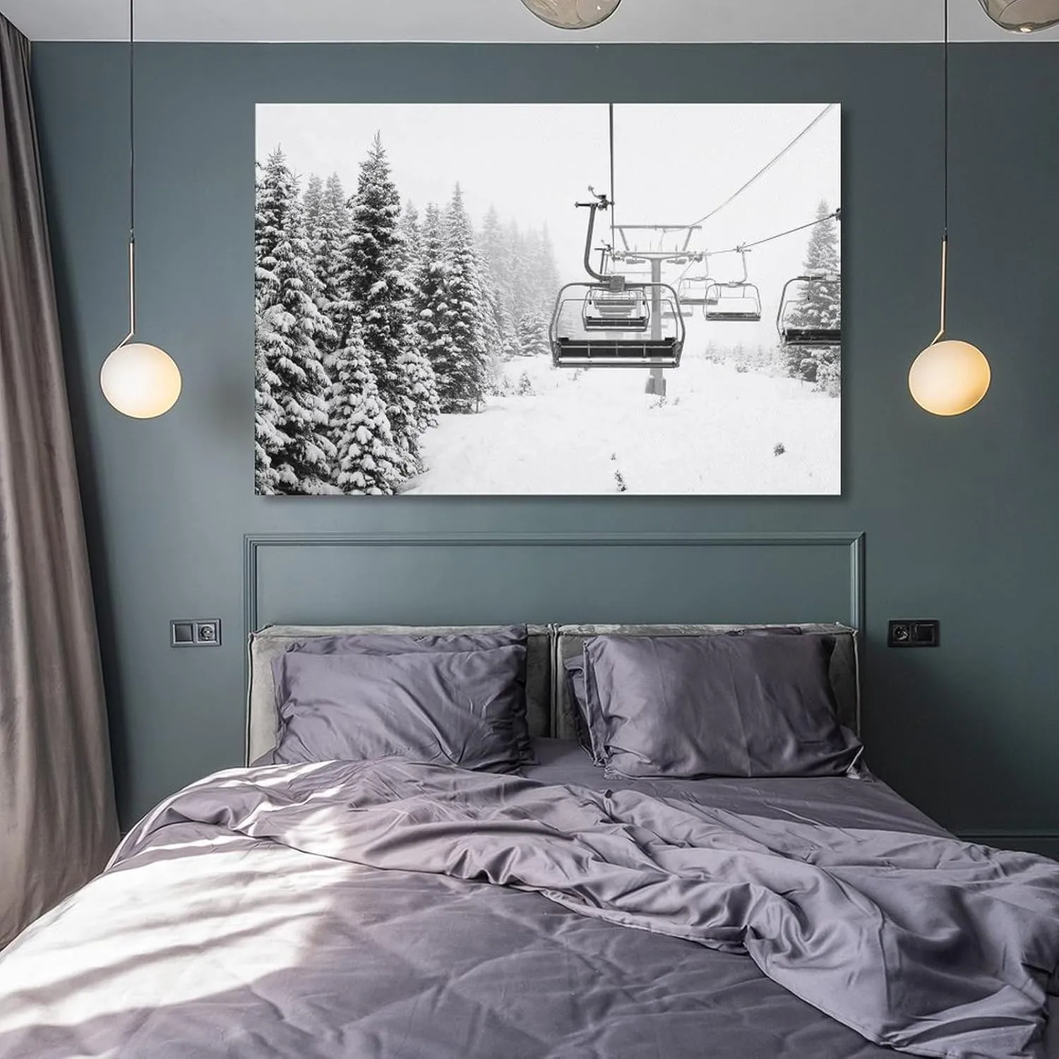 XAHOR Canvas, Canvas Gift, Canvas Art, Skii Lift, Winter Art, Winter View Canvas Decor, Poster Canvas Artwork Prints Rustic Farmhouse Decorations for Living Room Bathroom Bedroom 24x36inch(60x90cm)