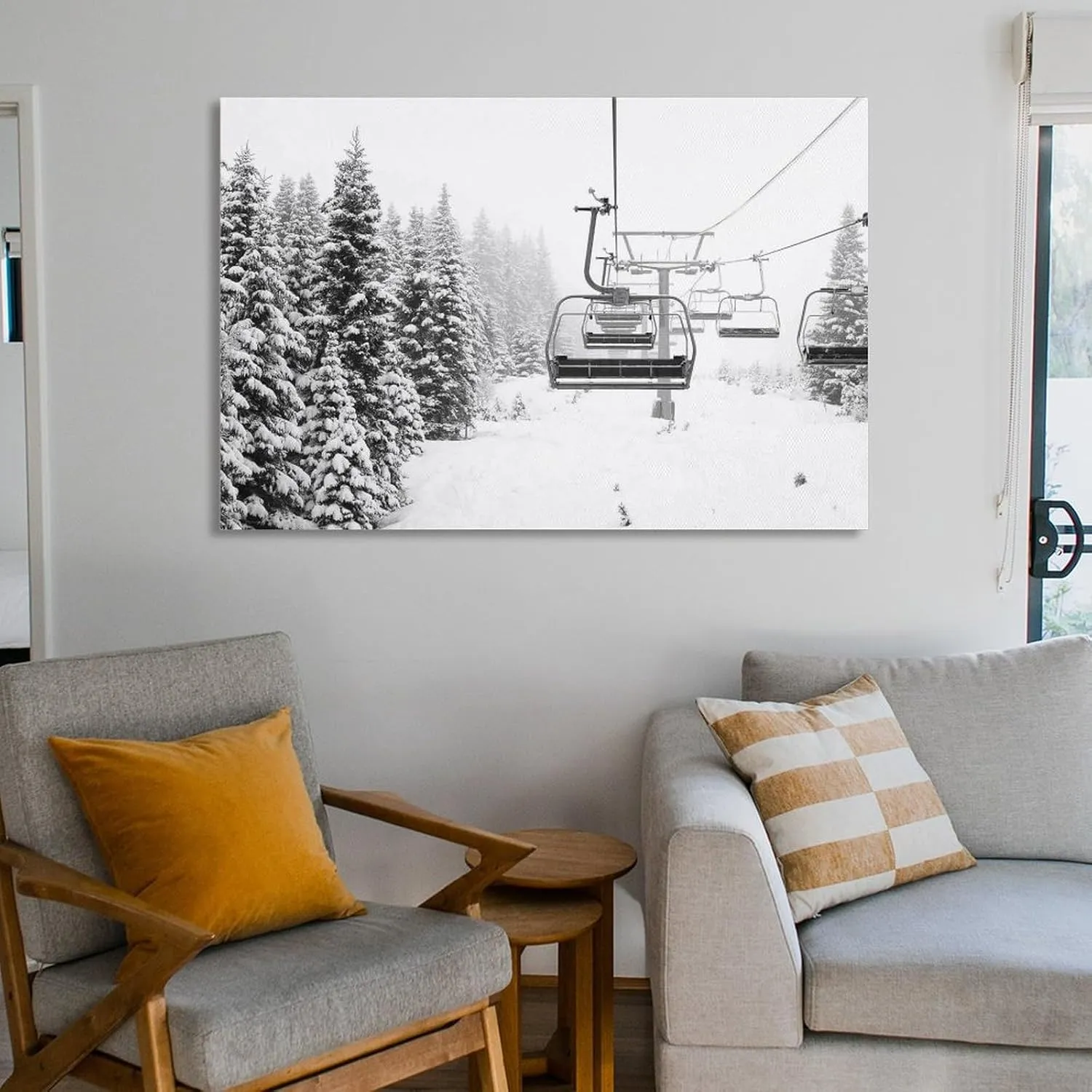 XAHOR Canvas, Canvas Gift, Canvas Art, Skii Lift, Winter Art, Winter View Canvas Decor, Poster Canvas Artwork Prints Rustic Farmhouse Decorations for Living Room Bathroom Bedroom 24x36inch(60x90cm)