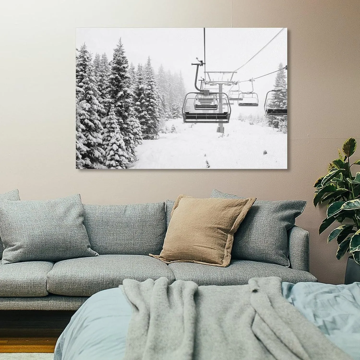 XAHOR Canvas, Canvas Gift, Canvas Art, Skii Lift, Winter Art, Winter View Canvas Decor, Poster Canvas Artwork Prints Rustic Farmhouse Decorations for Living Room Bathroom Bedroom 24x36inch(60x90cm)