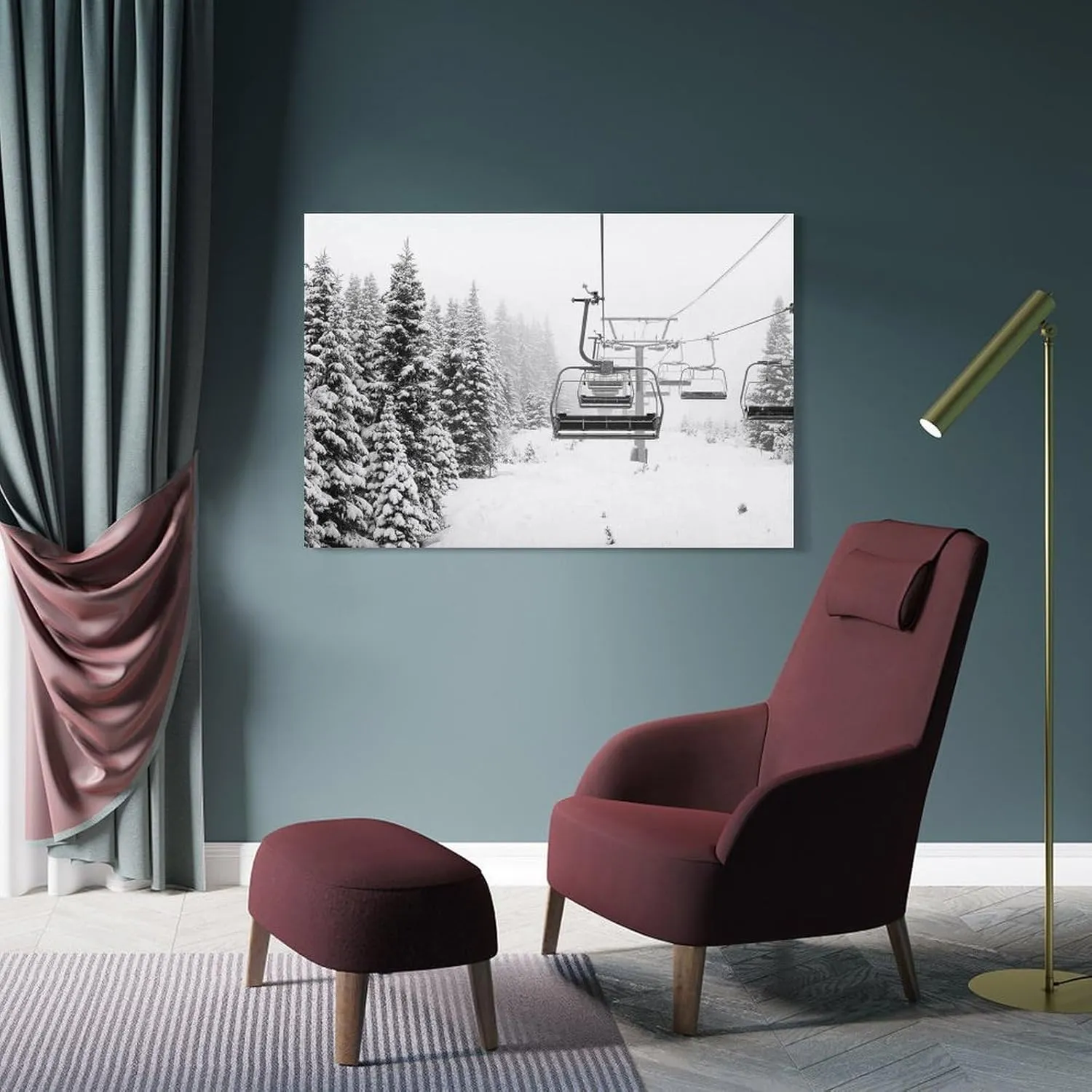 XAHOR Canvas, Canvas Gift, Canvas Art, Skii Lift, Winter Art, Winter View Canvas Decor, Poster Canvas Artwork Prints Rustic Farmhouse Decorations for Living Room Bathroom Bedroom 24x36inch(60x90cm)