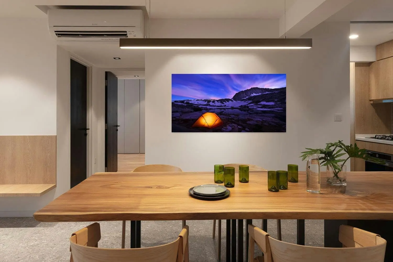 XidexFara Canvas Wall Art for Living Room Bedroom Illuminated yellow tent snowy mountains range at night Big Large Wall Art Decor Framed Painting Wall Pictures Prints Artwork Office, Mulit7