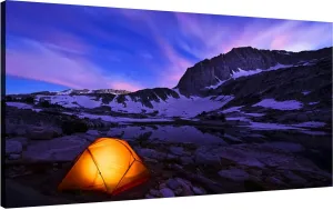 XidexFara Canvas Wall Art for Living Room Bedroom Illuminated yellow tent snowy mountains range at night Big Large Wall Art Decor Framed Painting Wall Pictures Prints Artwork Office, Mulit7
