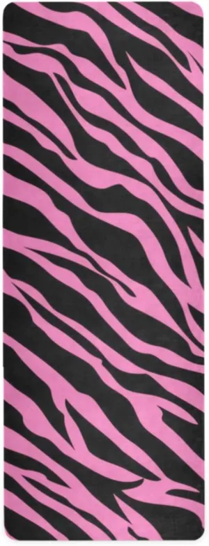 xigua Pink Zebra Yoga Mat Portable Non-slip Exercise Mat with Travel Bag for Home Yoga, Pilates, Stretching, Fitness, Workouts, 71 x 26 Inch