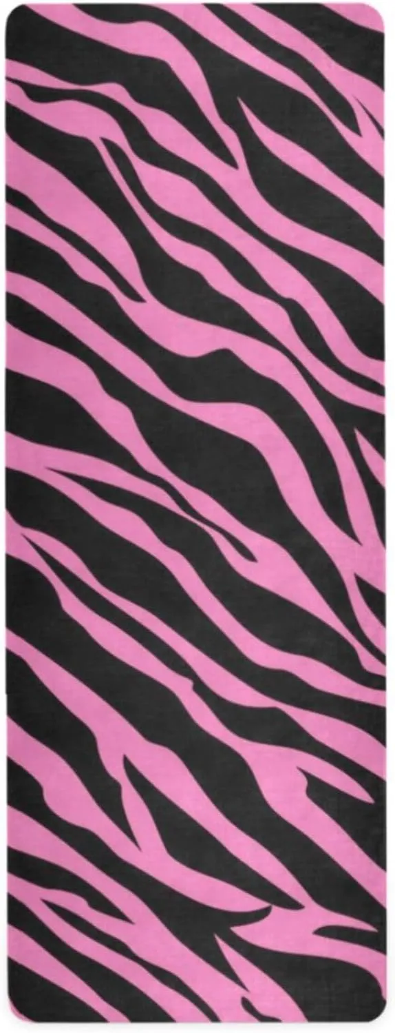 xigua Pink Zebra Yoga Mat Portable Non-slip Exercise Mat with Travel Bag for Home Yoga, Pilates, Stretching, Fitness, Workouts, 71 x 26 Inch
