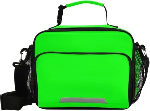 xigua Reusable Lunch Bag Insulated Lunch Box Cooler Tote Removable Shoulder Strap Meal Picnic Bags for Outdoor School Travel Office Work, Plain Neon Green Solid Color
