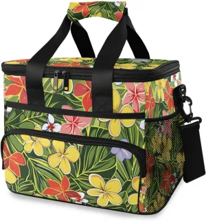 Yellow Flower Palm Leaves Cooler Bag Insulated Cooler Soft Sided Cooler 24 Can Portable Picnic Bag Large Leakproof Lunch Bag Box for Beach Grocery Camping Travel Car Men Women