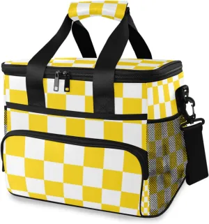 Yellow White Buffalo Plaid Cooler Bag Insulated Cooler Soft Sided Cooler 24 Can Portable Picnic Bag Large Leakproof Lunch Bag Box for Beach Grocery Camping Travel Car Men Women