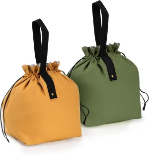 Yesland 2 Pack Reusable Lunch Bag, Canvas Insulated Lunch Sack Handbag Tote Bag with Handle and Drawstring Closure Foldable and Lightweight Bento Bag for Work, Office, Picnic, Travel, Yellow, Green