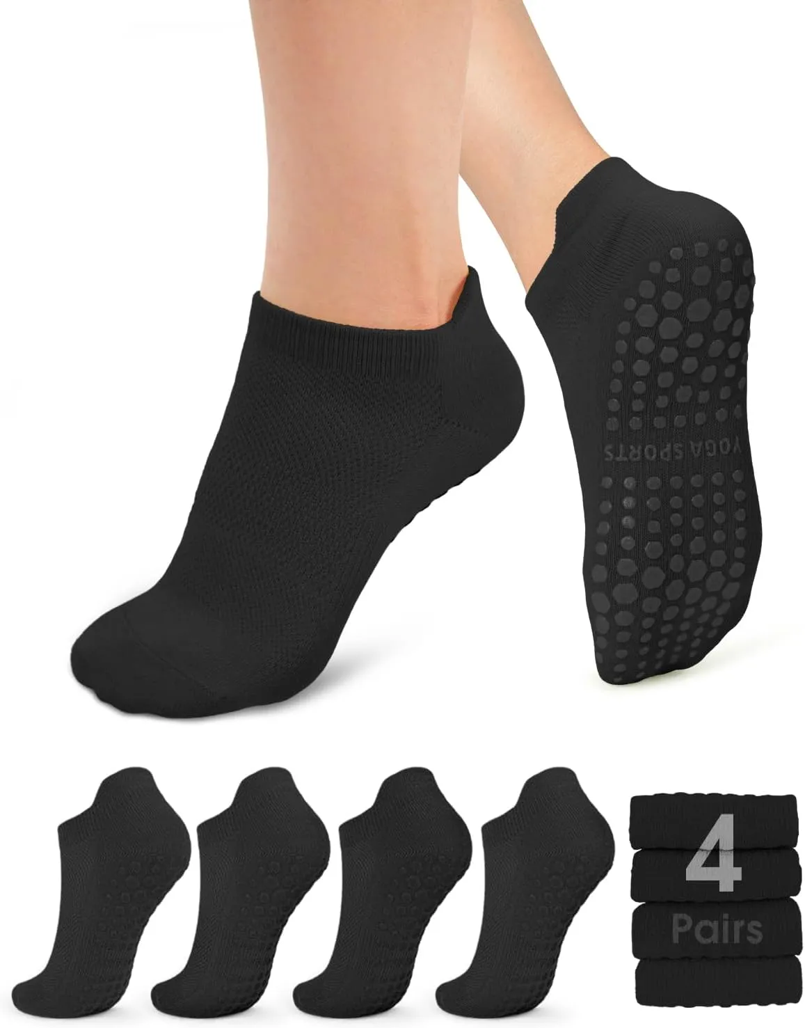 YeuG 4/6 Pairs Pilates Socks for Women - Non Slip Grip Socks for Yoga, Barre, Hospital, Barefoot