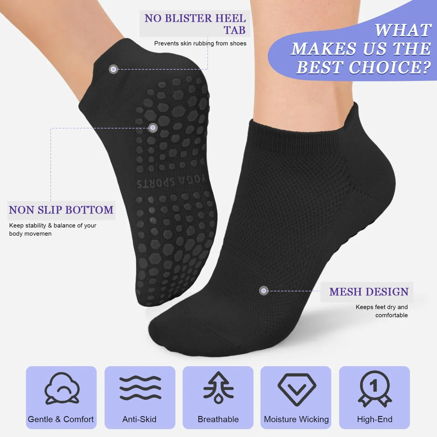YeuG 4/6 Pairs Pilates Socks for Women - Non Slip Grip Socks for Yoga, Barre, Hospital, Barefoot