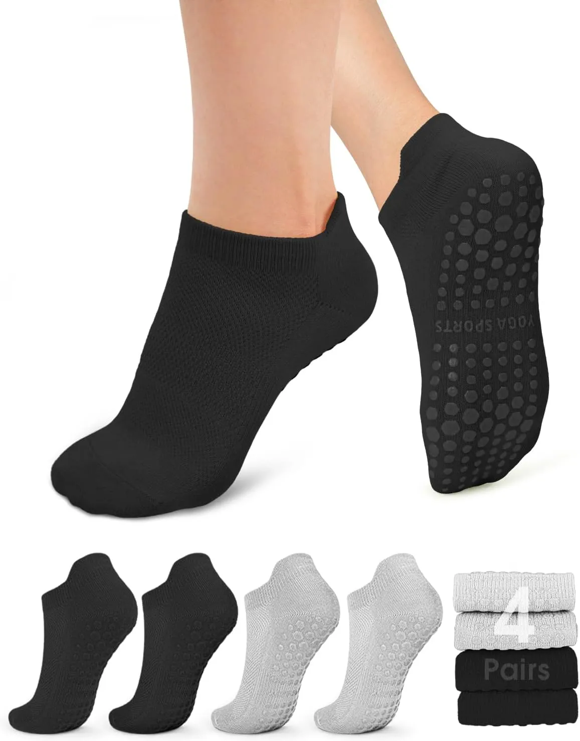 YeuG 4/6 Pairs Pilates Socks for Women - Non Slip Grip Socks for Yoga, Barre, Hospital, Barefoot