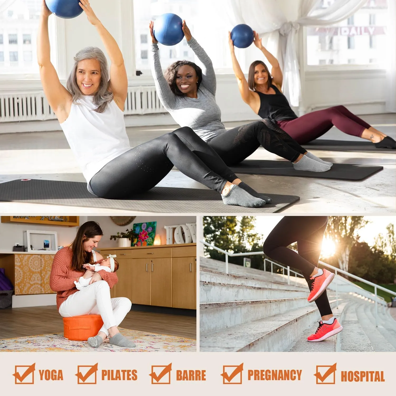 YeuG 4/6 Pairs Pilates Socks for Women - Non Slip Grip Socks for Yoga, Barre, Hospital, Barefoot