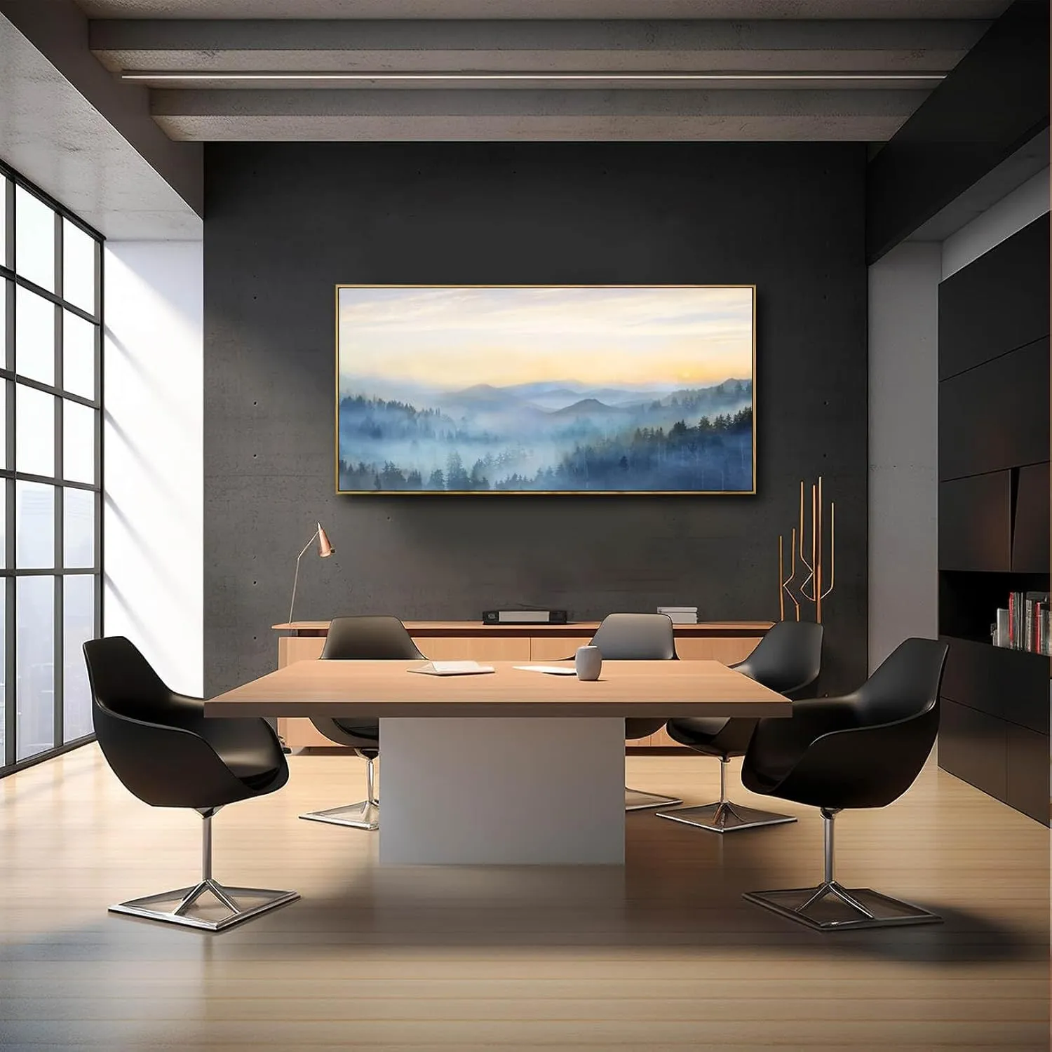 YJYart Canvas Wall Art Misty Forest Gold Wall Decor Nature Painting Modern Artwork for Bedroom Kitchen Office Wall Decorations 24x48 Inch
