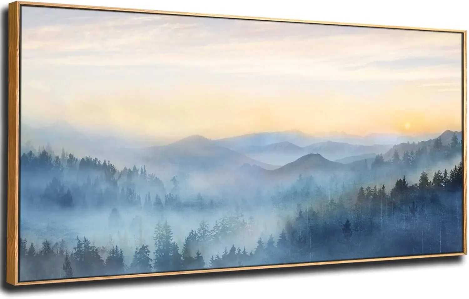 YJYart Canvas Wall Art Misty Forest Gold Wall Decor Nature Painting Modern Artwork for Bedroom Kitchen Office Wall Decorations 24x48 Inch
