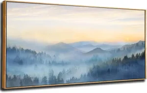 YJYart Canvas Wall Art Misty Forest Gold Wall Decor Nature Painting Modern Artwork for Bedroom Kitchen Office Wall Decorations 24x48 Inch