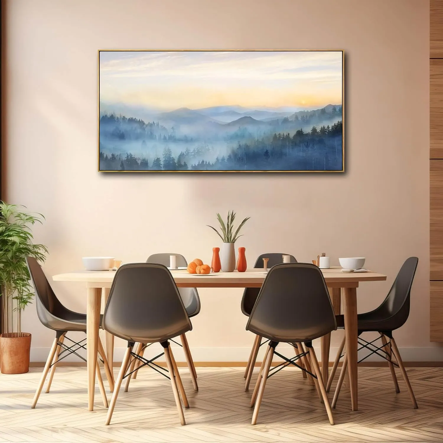 YJYart Canvas Wall Art Misty Forest Gold Wall Decor Nature Painting Modern Artwork for Bedroom Kitchen Office Wall Decorations 24x48 Inch