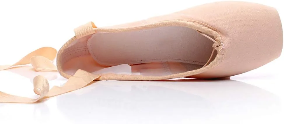 YKXLM Ballet Point Shoes for Girls Professional Satin/Canvas Ballet Slipper Dance Shoe for Girls and Women Practice Ballet Pointe Shoes WIith Ribbon and Toe Pads,Model TJ-ZJBL