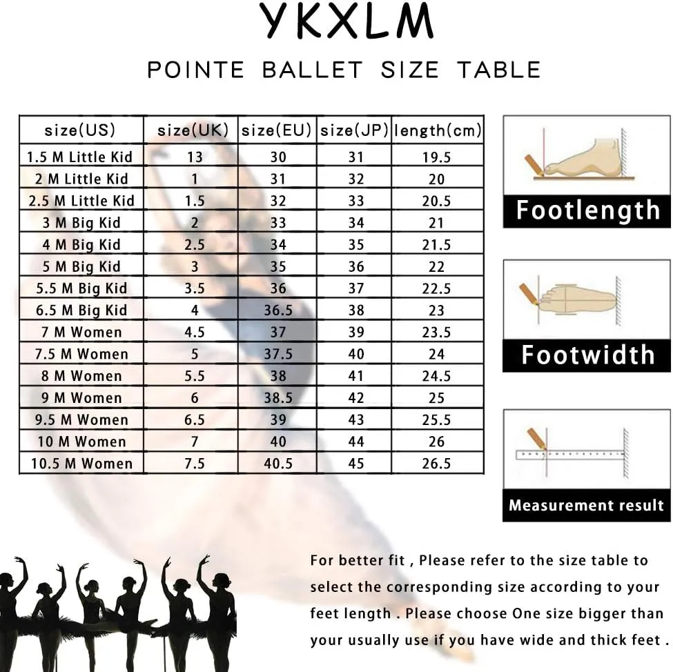YKXLM Ballet Point Shoes for Girls Professional Satin/Canvas Ballet Slipper Dance Shoe for Girls and Women Practice Ballet Pointe Shoes WIith Ribbon and Toe Pads,Model TJ-ZJBL