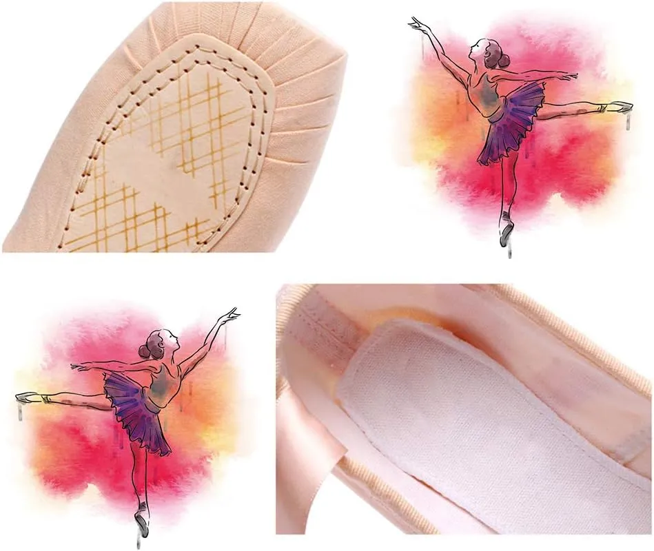 YKXLM Ballet Point Shoes for Girls Professional Satin/Canvas Ballet Slipper Dance Shoe for Girls and Women Practice Ballet Pointe Shoes WIith Ribbon and Toe Pads,Model TJ-ZJBL