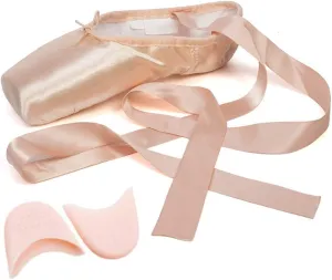 YKXLM Ballet Point Shoes for Girls Professional Satin/Canvas Ballet Slipper Dance Shoe for Girls and Women Practice Ballet Pointe Shoes WIith Ribbon and Toe Pads,Model TJ-ZJBL