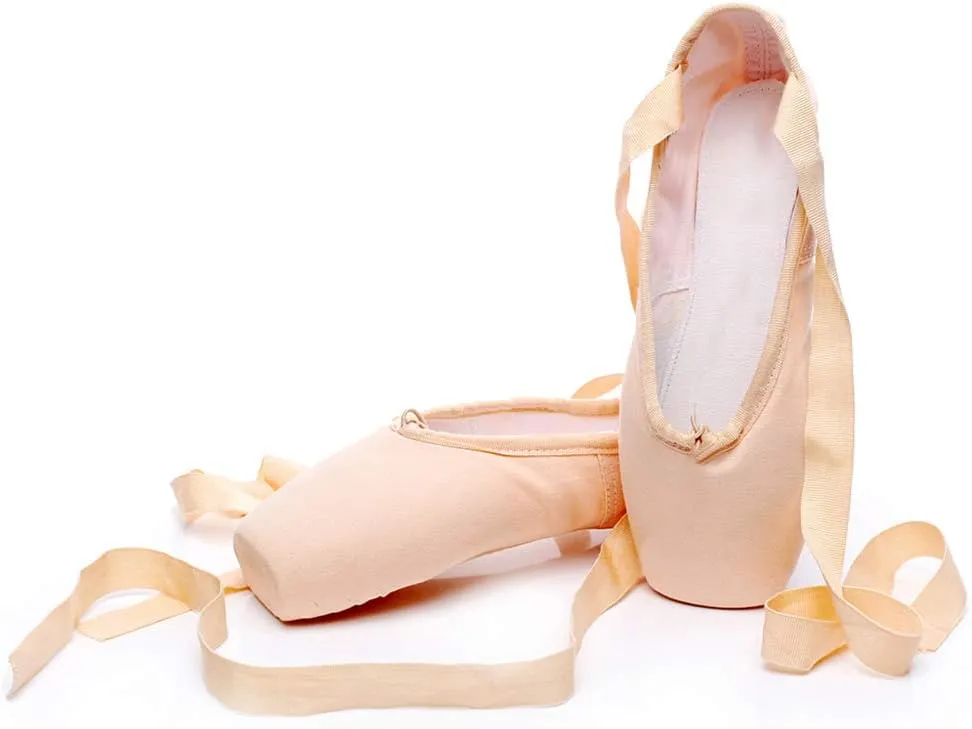 YKXLM Ballet Point Shoes for Girls Professional Satin/Canvas Ballet Slipper Dance Shoe for Girls and Women Practice Ballet Pointe Shoes WIith Ribbon and Toe Pads,Model TJ-ZJBL