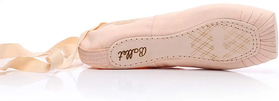 YKXLM Ballet Point Shoes for Girls Professional Satin/Canvas Ballet Slipper Dance Shoe for Girls and Women Practice Ballet Pointe Shoes WIith Ribbon and Toe Pads,Model TJ-ZJBL