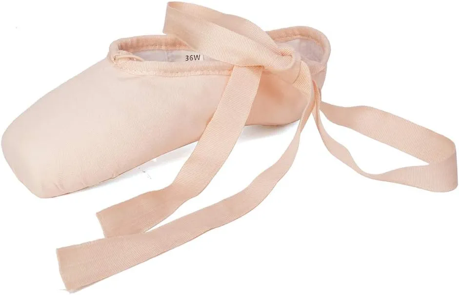 YKXLM Ballet Point Shoes for Girls Professional Satin/Canvas Ballet Slipper Dance Shoe for Girls and Women Practice Ballet Pointe Shoes WIith Ribbon and Toe Pads,Model TJ-ZJBL