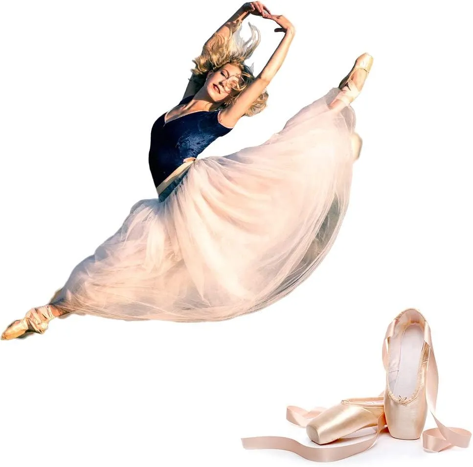 YKXLM Ballet Point Shoes for Girls Professional Satin/Canvas Ballet Slipper Dance Shoe for Girls and Women Practice Ballet Pointe Shoes WIith Ribbon and Toe Pads,Model TJ-ZJBL