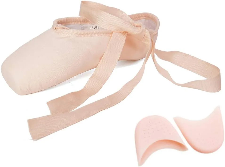 YKXLM Ballet Point Shoes for Girls Professional Satin/Canvas Ballet Slipper Dance Shoe for Girls and Women Practice Ballet Pointe Shoes WIith Ribbon and Toe Pads,Model TJ-ZJBL