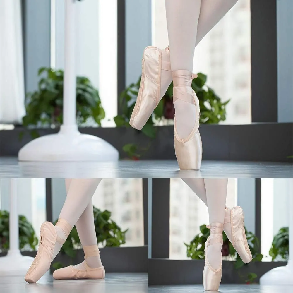 YKXLM Ballet Point Shoes for Girls Professional Satin/Canvas Ballet Slipper Dance Shoe for Girls and Women Practice Ballet Pointe Shoes WIith Ribbon and Toe Pads,Model TJ-ZJBL