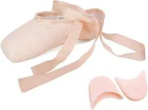 YKXLM Ballet Point Shoes for Girls Professional Satin/Canvas Ballet Slipper Dance Shoe for Girls and Women Practice Ballet Pointe Shoes WIith Ribbon and Toe Pads,Model TJ-ZJBL