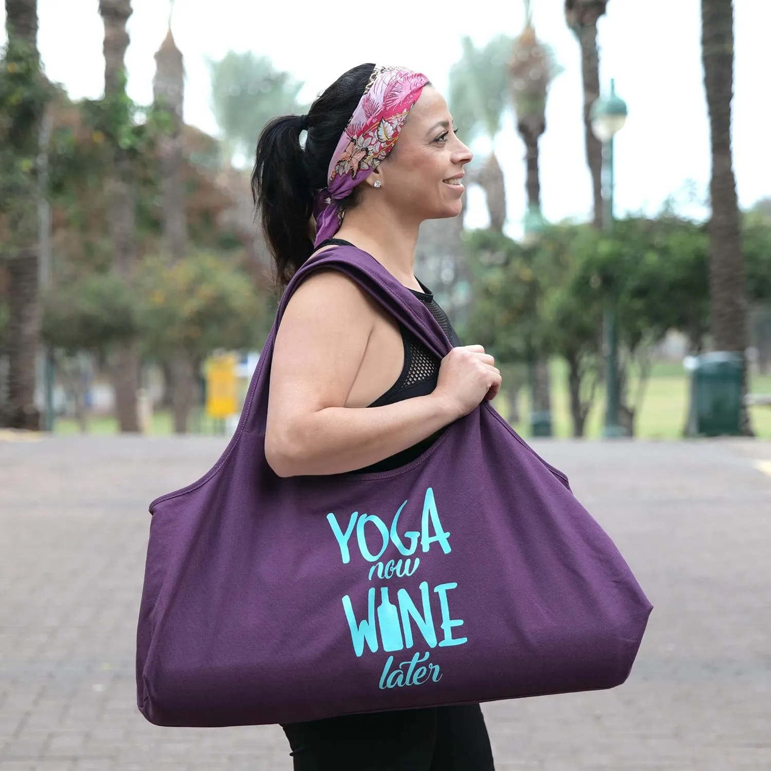 Yoga Bag, Exercise, Tote, Large Carrier, Shoulder Strap, Inner Pocket, Fits Most Mats, Recycled Cotton Canvas