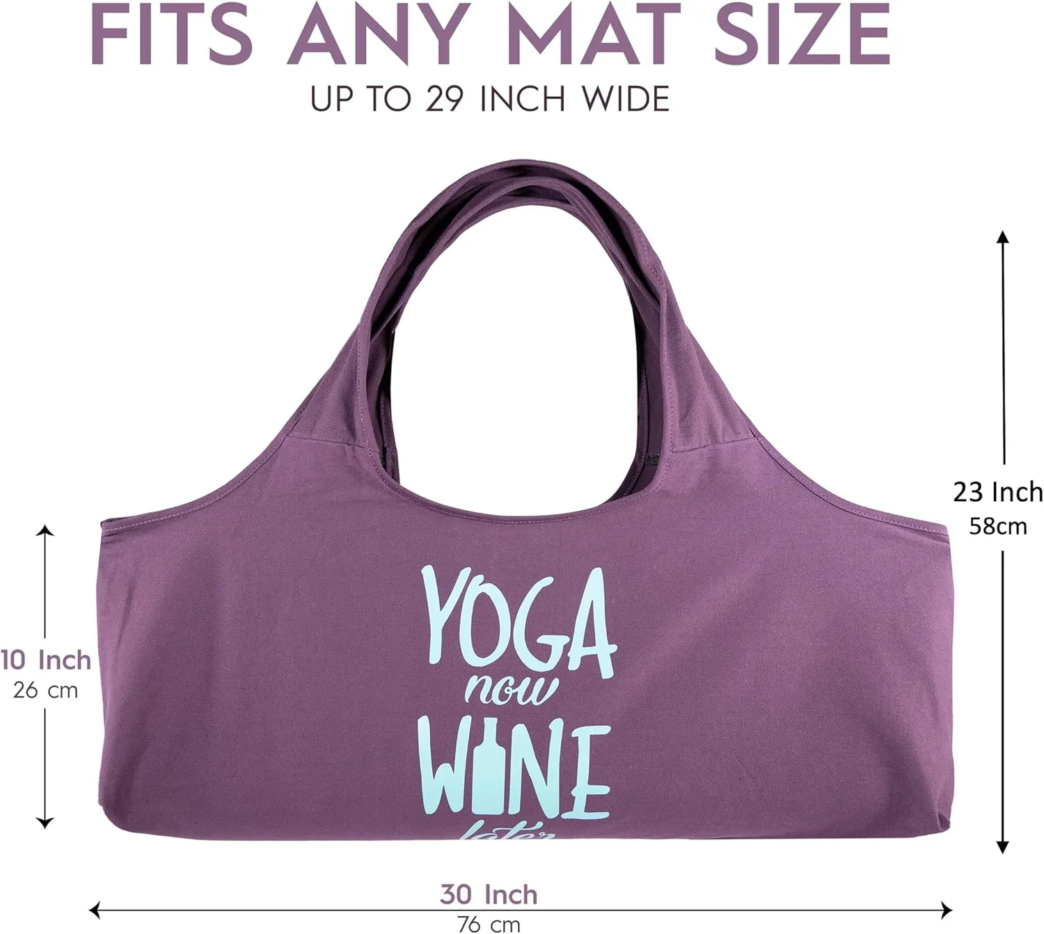 Yoga Bag, Exercise, Tote, Large Carrier, Shoulder Strap, Inner Pocket, Fits Most Mats, Recycled Cotton Canvas
