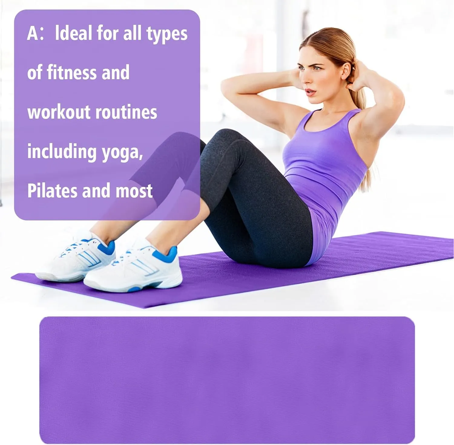Yoga Mat 1/5 Inch Thick Anti-Tear High Density Non Slip Exercise Mat with Carrying Strap Hot Yoga Mat for Stretching, Home Yoga, Pilates, Floor, Fitness, Gym, Workouts